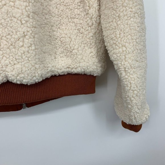 Blank NYC Jacket Faux Sherpa Leather Trim Beige Brown Full Zip - Picture 15 of 15